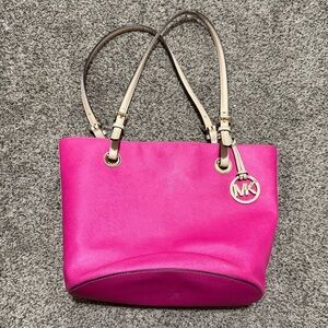 Michael Kors Pink Cream Tote Bag with Gold Accents